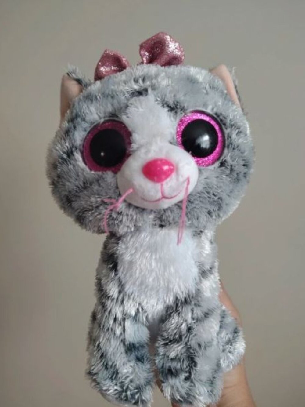 Ty Beanie Grey, Pink, & White Cat